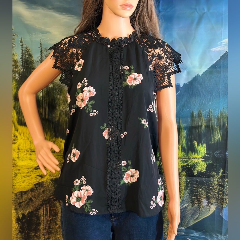 No Boundaries Black Floral Lace Blouse